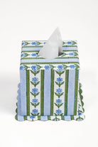 Inner Child blue scalloped cottage garden blockprint tissue box cover