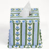 Cottage Garden Blockprint Scallop Tissue Box Cover in Blue