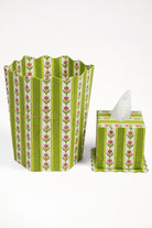 Green cottage garden blockprint scallop edge waste bin and matching tissue box from Inner Child