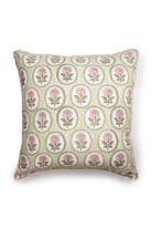 Pink and green English rose blockprint pillow cover by Inner Child