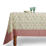English Rose Blockprint Tablecloth in Pink and Green