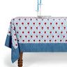 English Rose Blockprint Tablecloth in Red and Blue