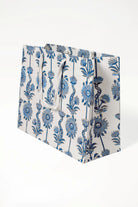 Blue floral vines blockprint gift bag with white handles from Inner Child