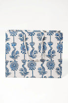 Large blue floral vines blockprint gift bag with white handles from Inner Child