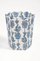 Blue floral vines blockprint scallop waste bin