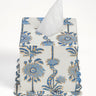 Floral Vines Blockprint Scallop Tissue Box Cover in Blue