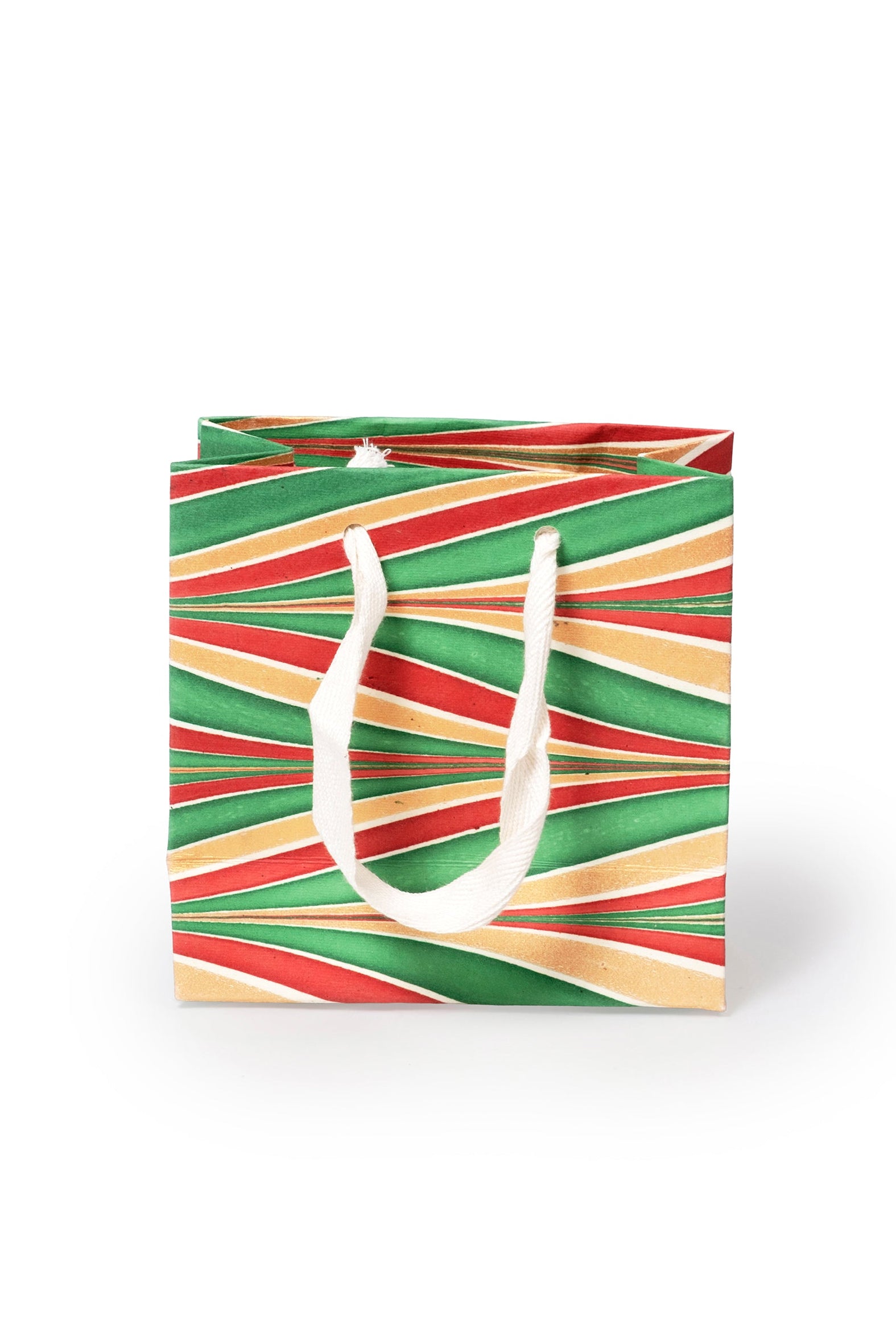 Gilded Holiday Gift Hand Marbled Gift Bag - Small with decorative striped design
