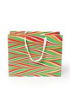 Large gilded holiday hand marbled gift bag with white handles