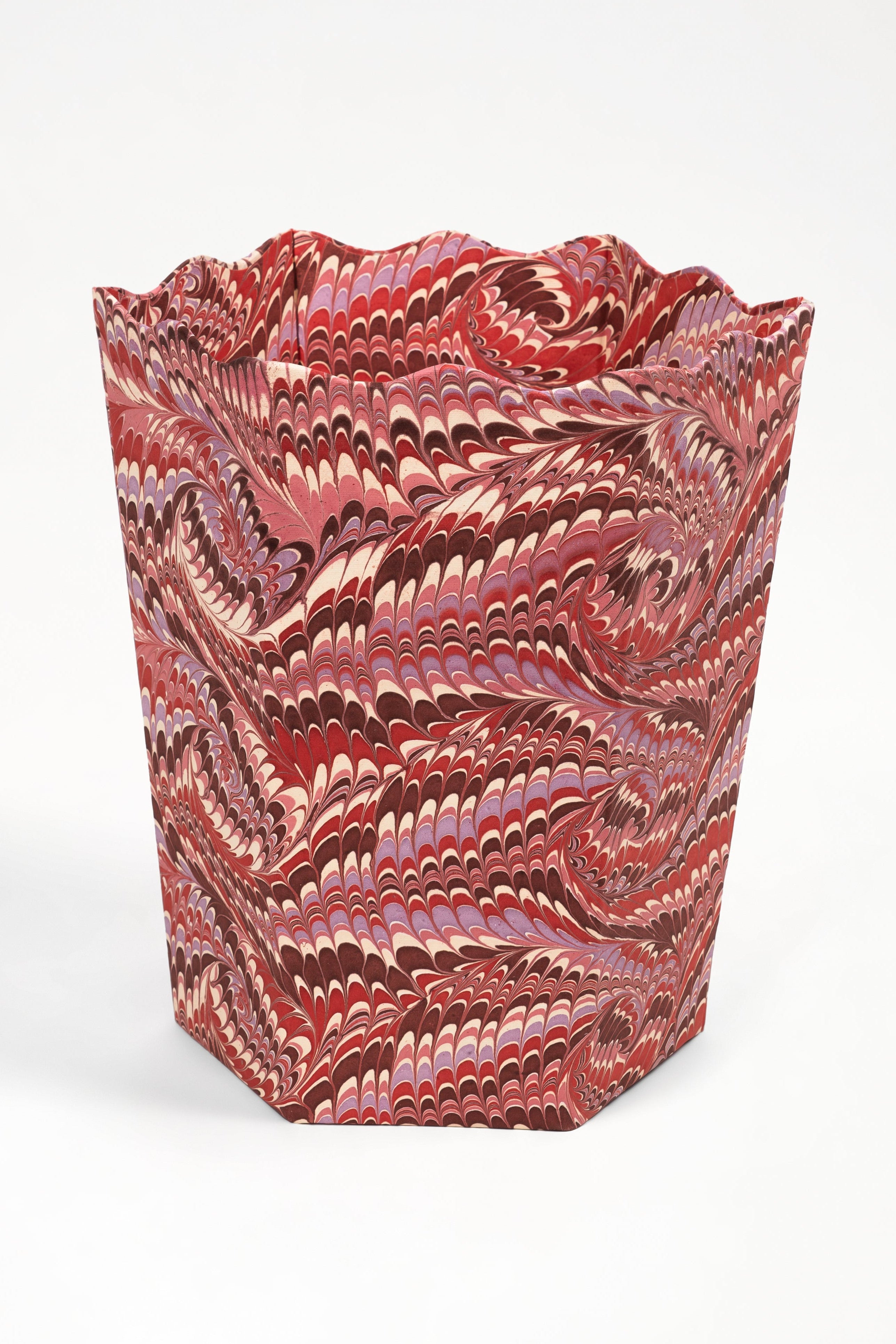 Hand-marbled tall basket with red-brown-purple swirls - Inner Child