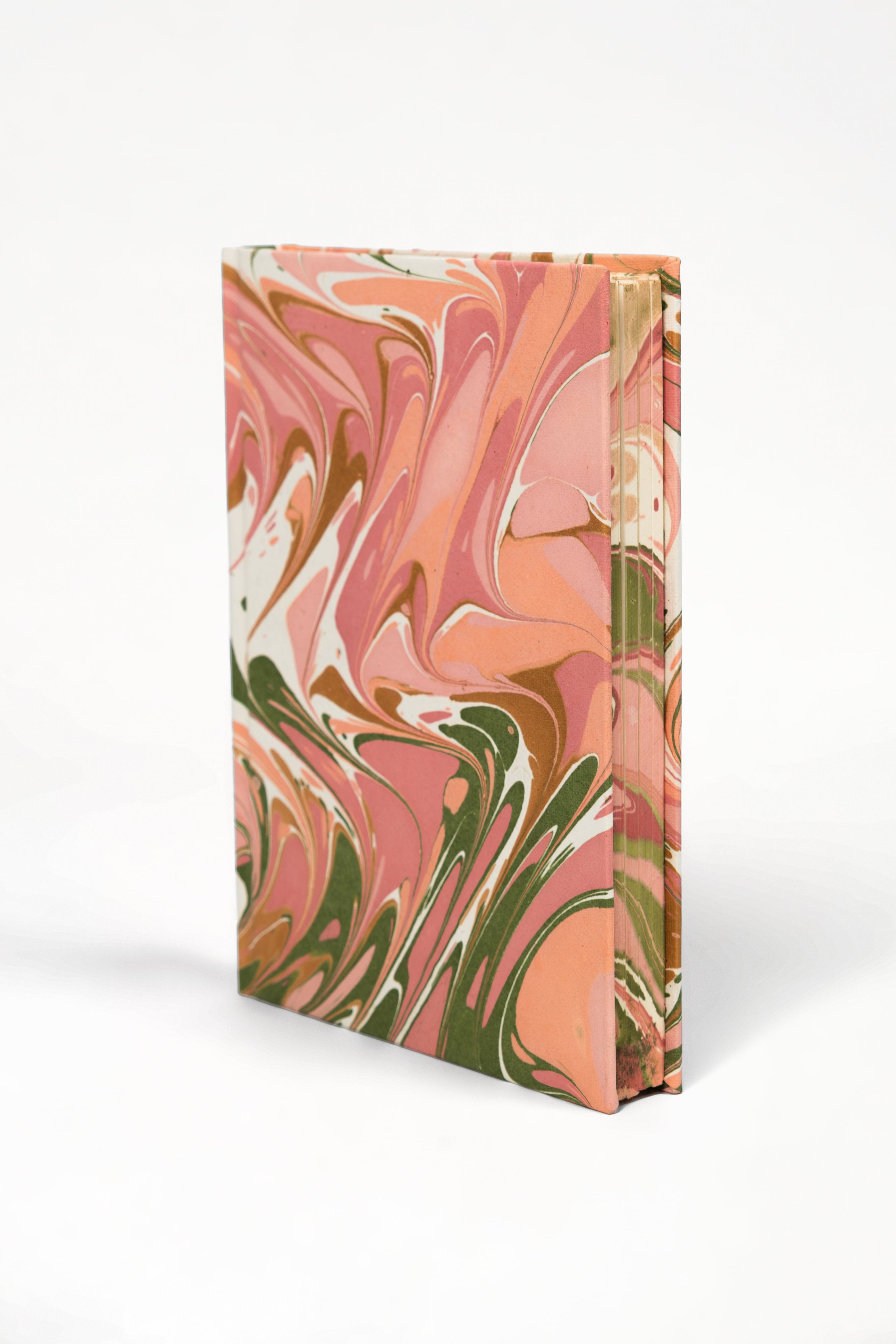 Peony bloom hand-marbled hardcover notebook with colorful marbling