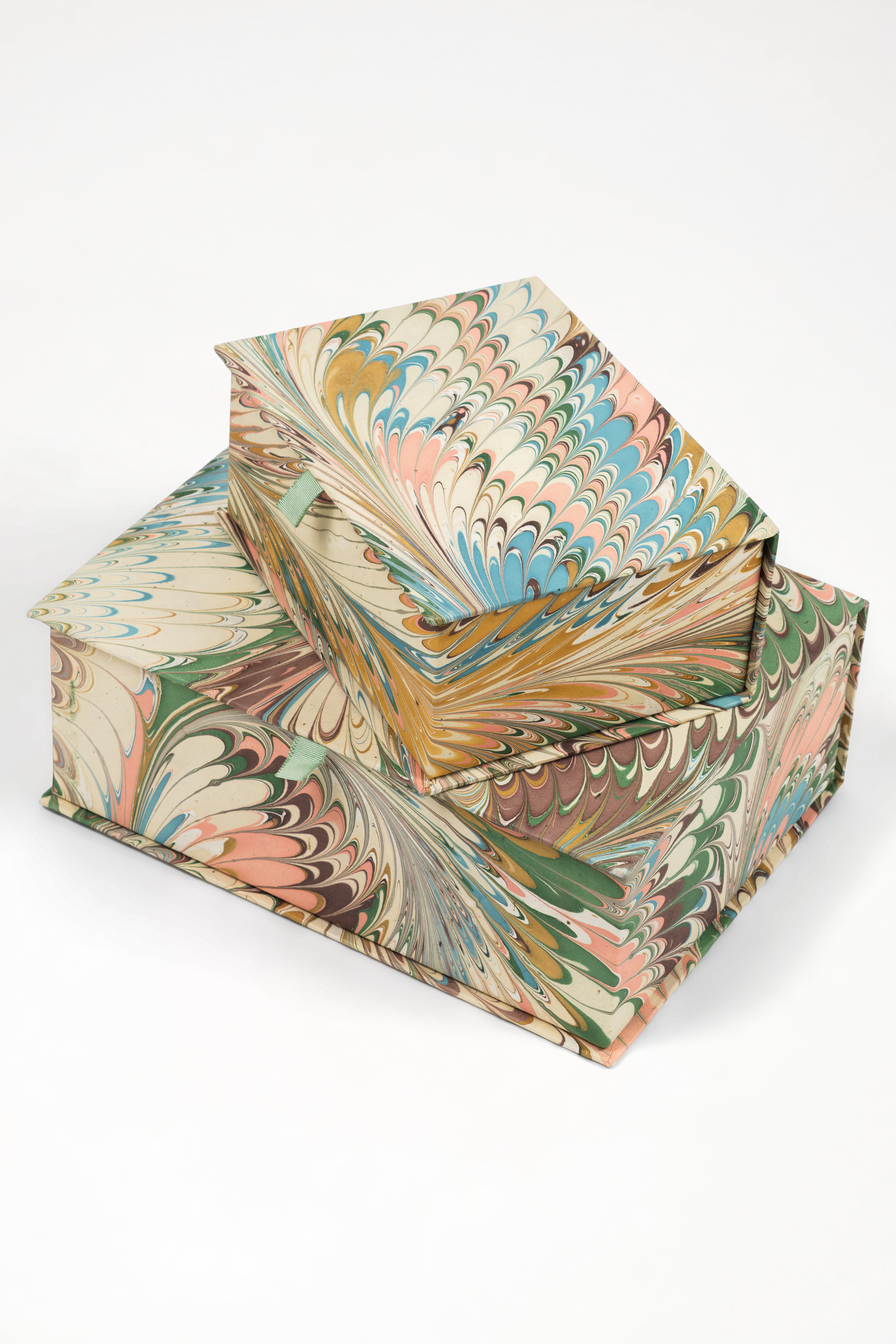 Inner Child hand-marbled keepsake box set in Flatiron feathers style
