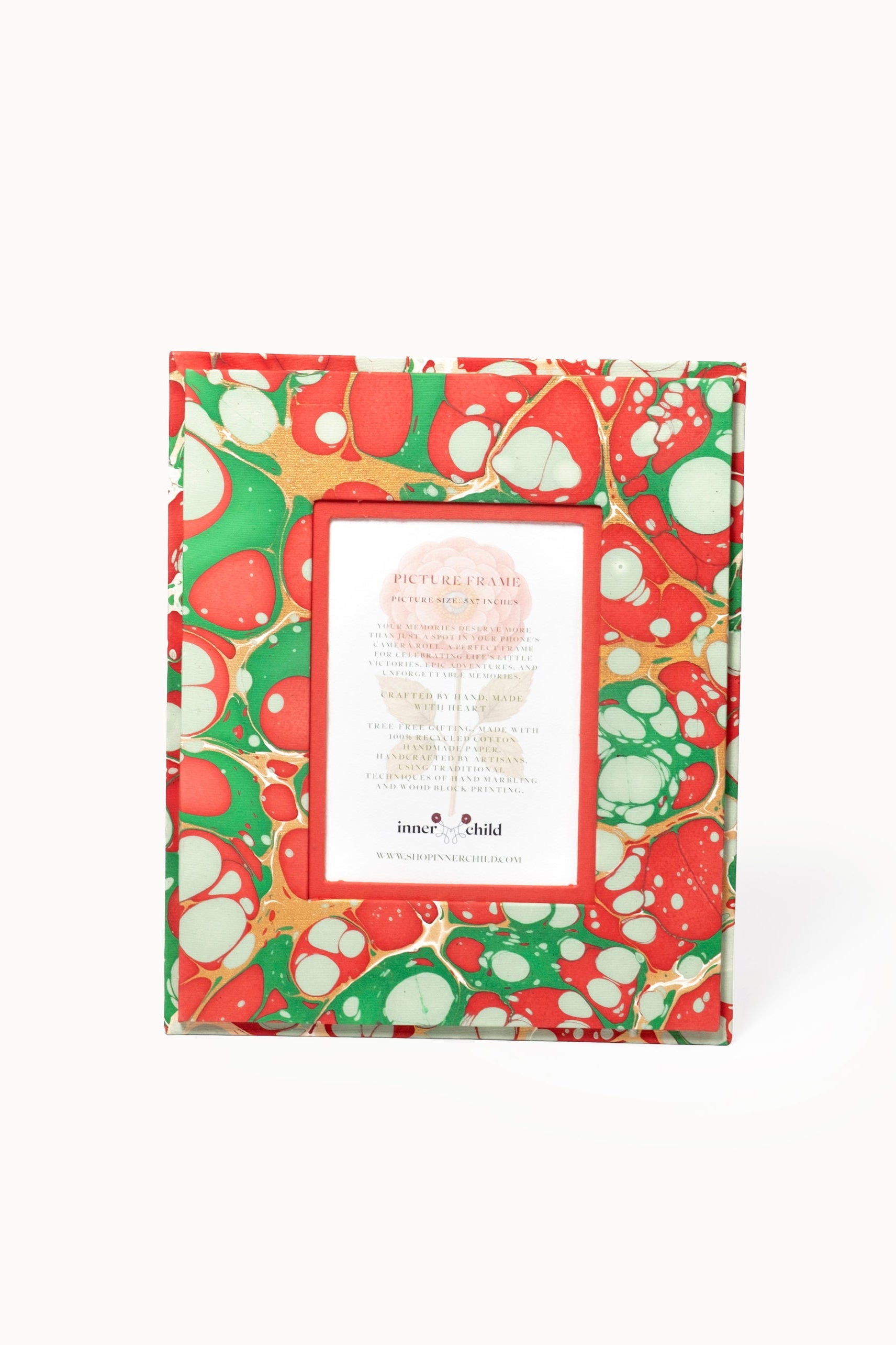 Hand-marbled Christmas gems 5x7 wall picture frame, flat view