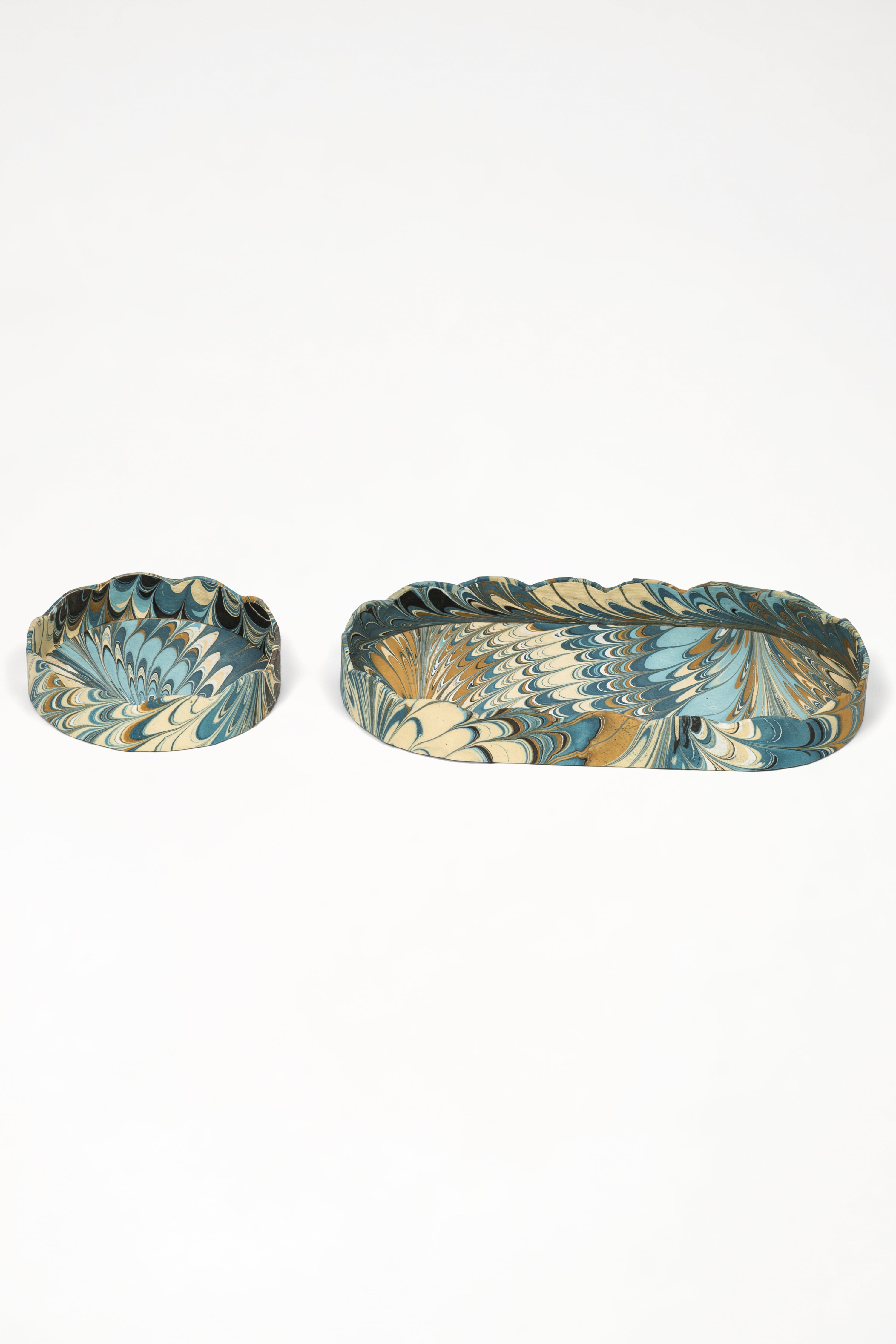 Inner Child nesting scalloped hand-marbled oval desk trays