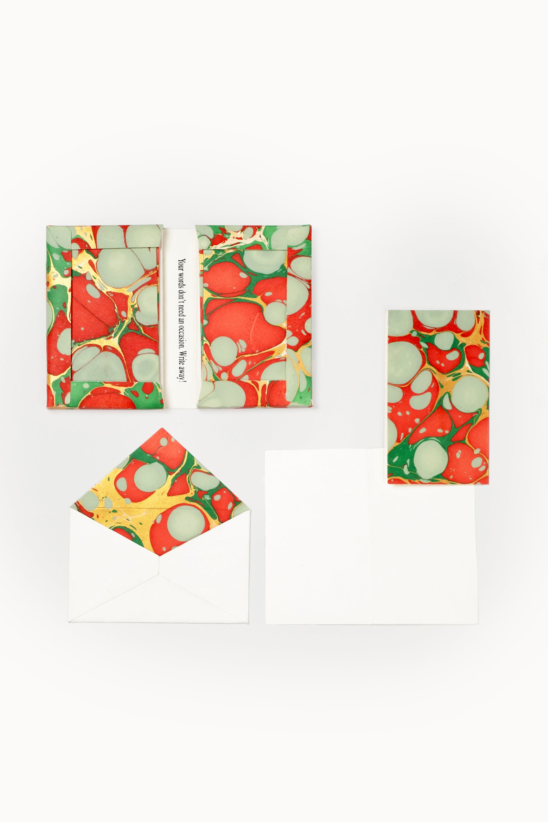 Hand-marbled notecards in Christmas gems pattern with envelopes, set of 8 from Inner Child