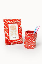 Hand-marbled Candy Swirl picture frame & pencil holder, matching red white pattern, Inner Child