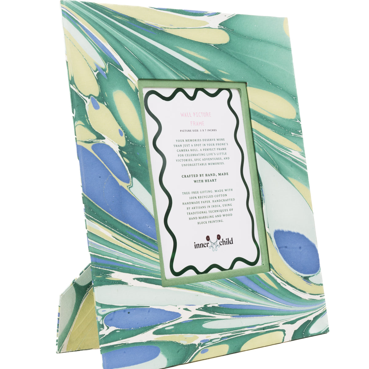 Hand-Marbled Large Wall Picture Frame in Green & Blue, 5x7