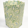 Hand-Marbled Scallop Waste Bin / Storage Bin in Seaglass Peacock