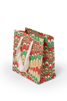 Small Holiday Jingle Gift Hand Marbled Gift Bag - colorful marbling & white handle