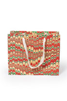 Medium Holiday Jingle Gift Hand Marbled Gift Bag - red-green-yellow marbling & white handles