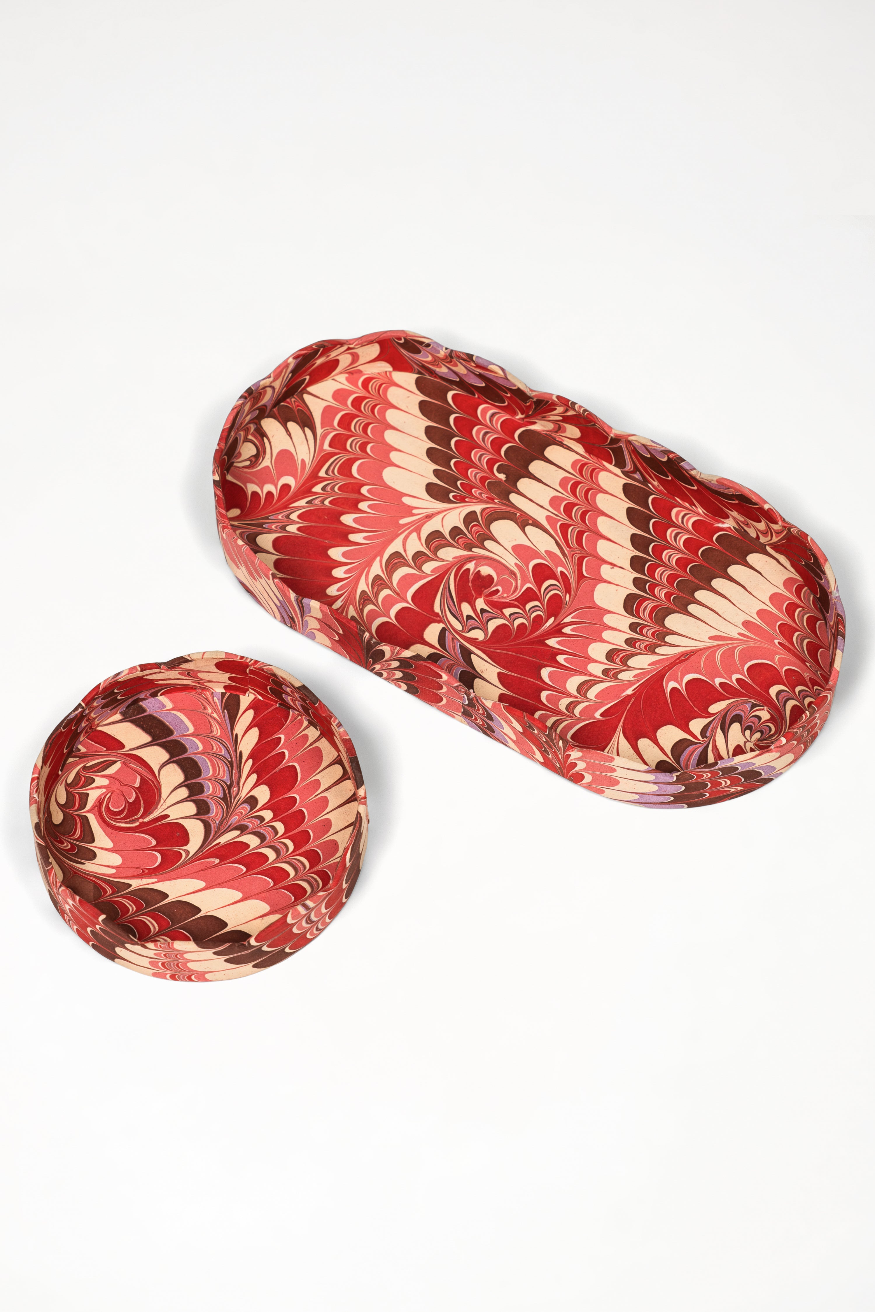 Inner Child nesting scalloped hand-marbled oval desk trays florentine pink set