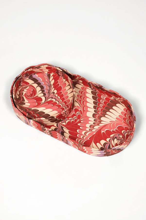 Inner Child nesting scalloped hand-marbled oval desk trays in florentine pink