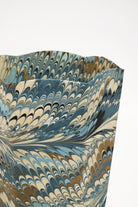 Hand-marbled scallop waste bin with blue/beige/brown feather patterns - Inner Child