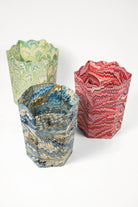 Hand-marbled scallop waste bin storage bin in florentine pink patterns