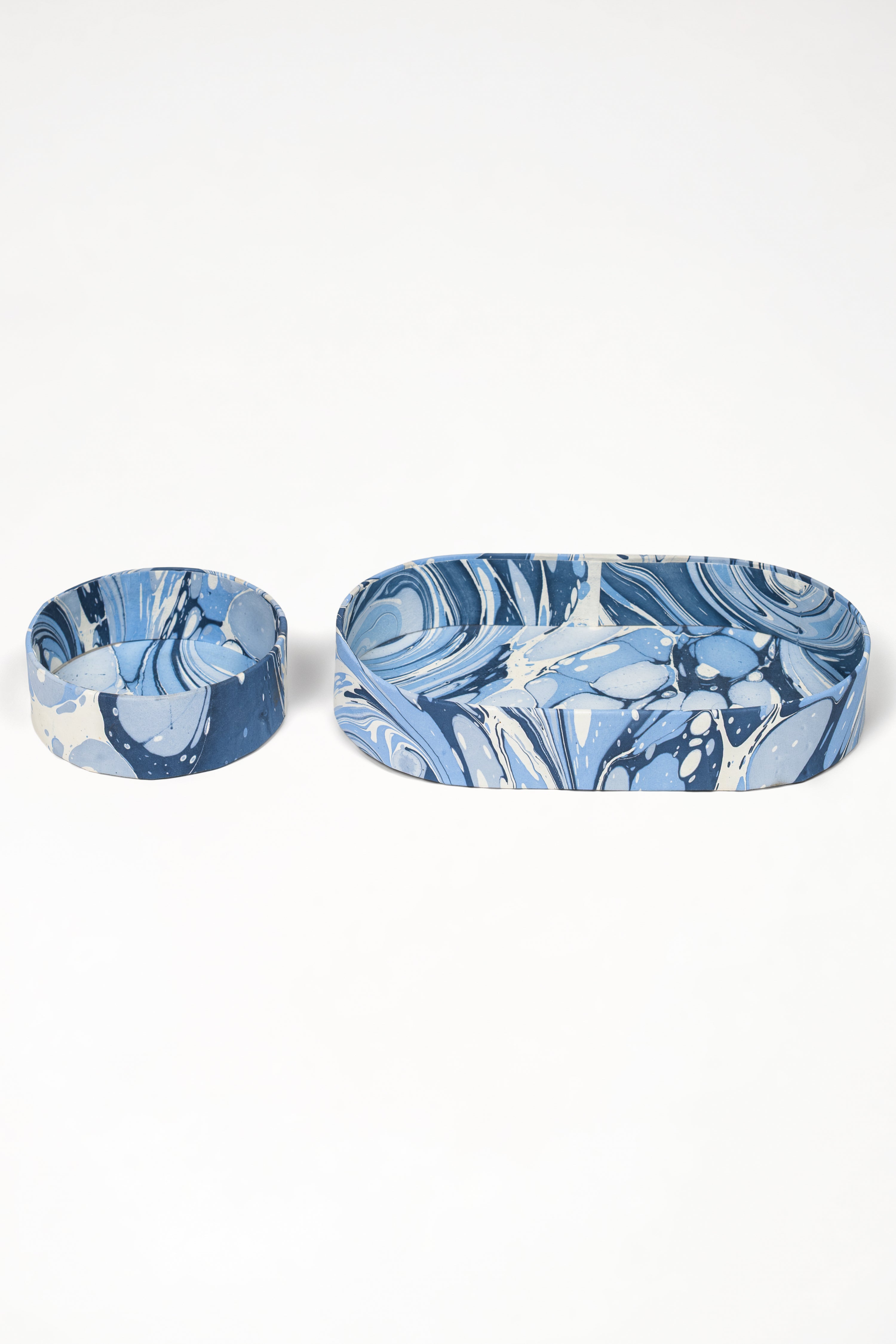 Ocean wave hand-marbled oval nesting desk tray set by Inner Child design studio