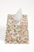 Inner Child rose garden blockprint scallop-edged tissue box cover with pink roses