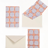 Striped Circles Blockprint Notecards in Blue and Brown, Set of 8