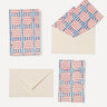 Striped Circles Blockprint Notecards in Pink and Blue, Set of 8