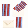 Striped Blockprint Notecards in Red and Blue, Set of 8