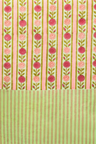 Vintage floral stripe blockprint pink tablecloth detail by Inner Child