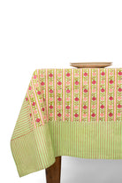 Vintage floral stripe blockprint pink tablecloth by Inner Child