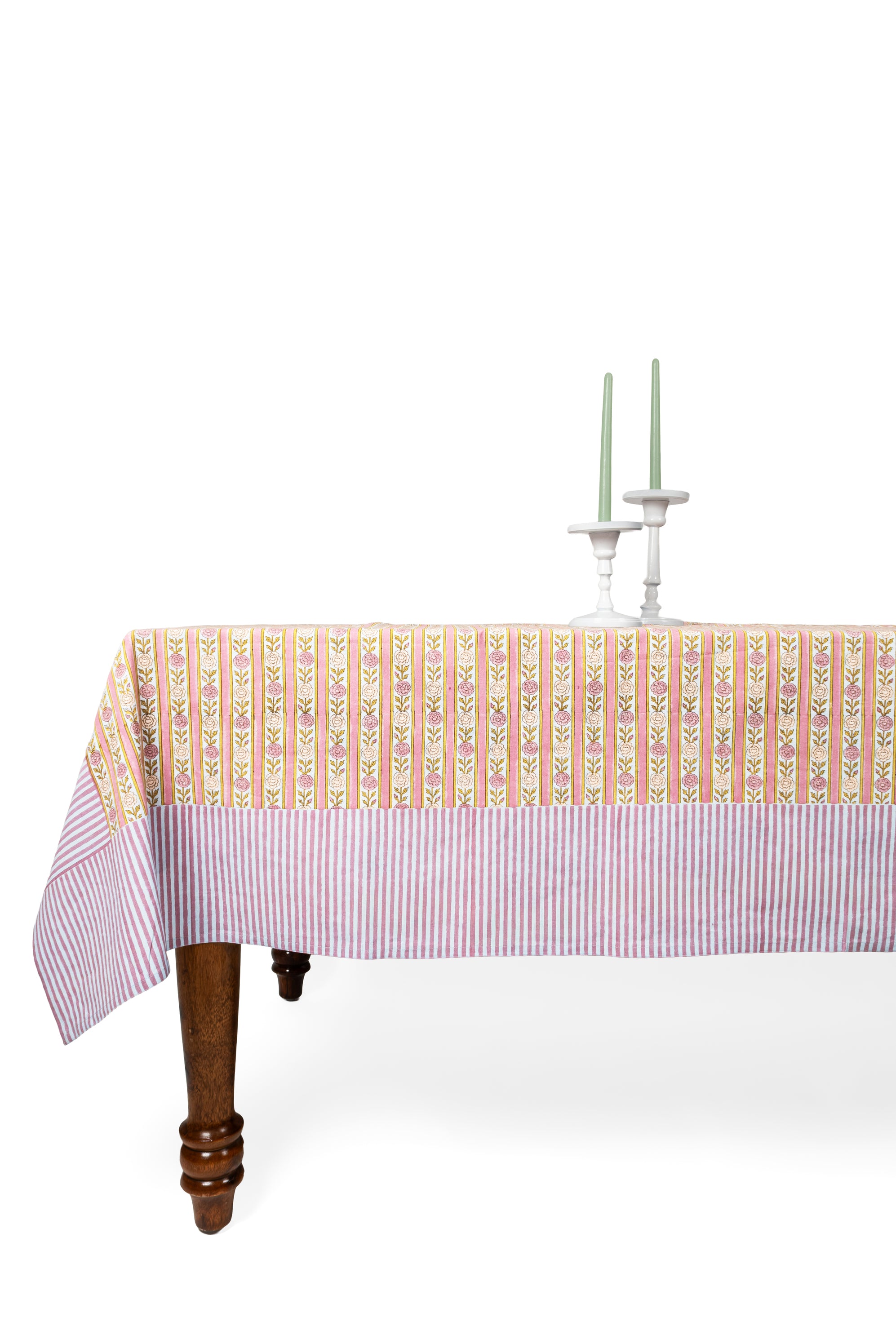 Purple floral stripe blockprint tablecloth 70x120 by Inner Child