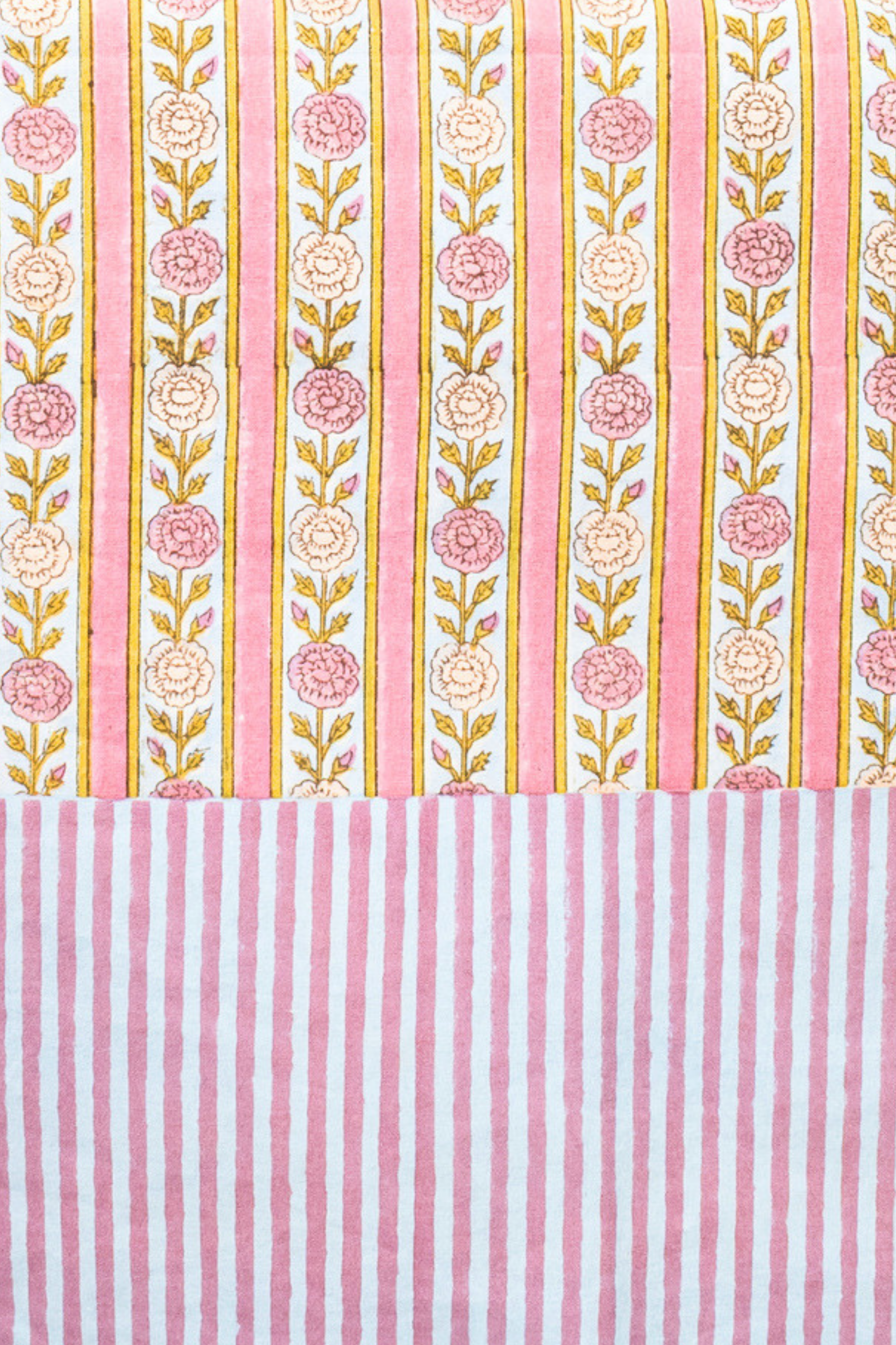 Detailed purple vintage floral stripe blockprint fabric pattern
