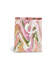 Inner Child peony bloom hand marbled gift bag with vibrant pink-green marbling
