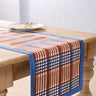 Shetland Plaid Blockprint Tablerunner in Brown and Blue