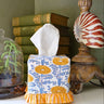 Ruffled Tissue Box Cover in Araminta Yellow Blockprint