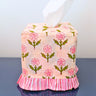 Ruffled Tissue Box Cover in Mona Pink Blockprint