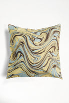 Kyoto hand-marbled square pillow 20x20 with blue, brown, beige swirls
