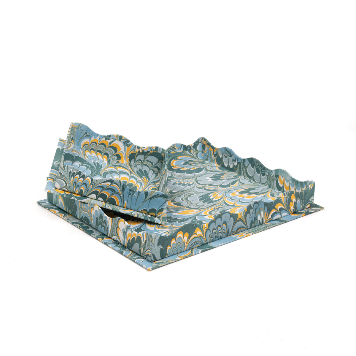 Nesting Scalloped Hand-Marbled Trays in Blue – Inner Child