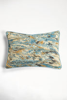 Nila Feathers hand-marbled pillow, 14x20, blue/gold/cream feather design, Inner Child