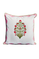 Pink scallop flora decorative pillow with floral blockprint design