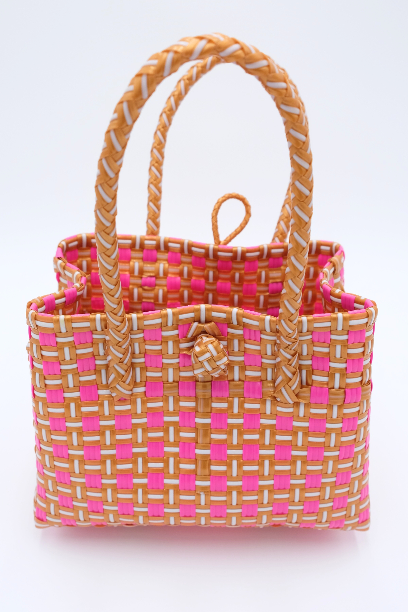 Inner Child Saigon Birkin recycled plastic bag pink & brown braided handles