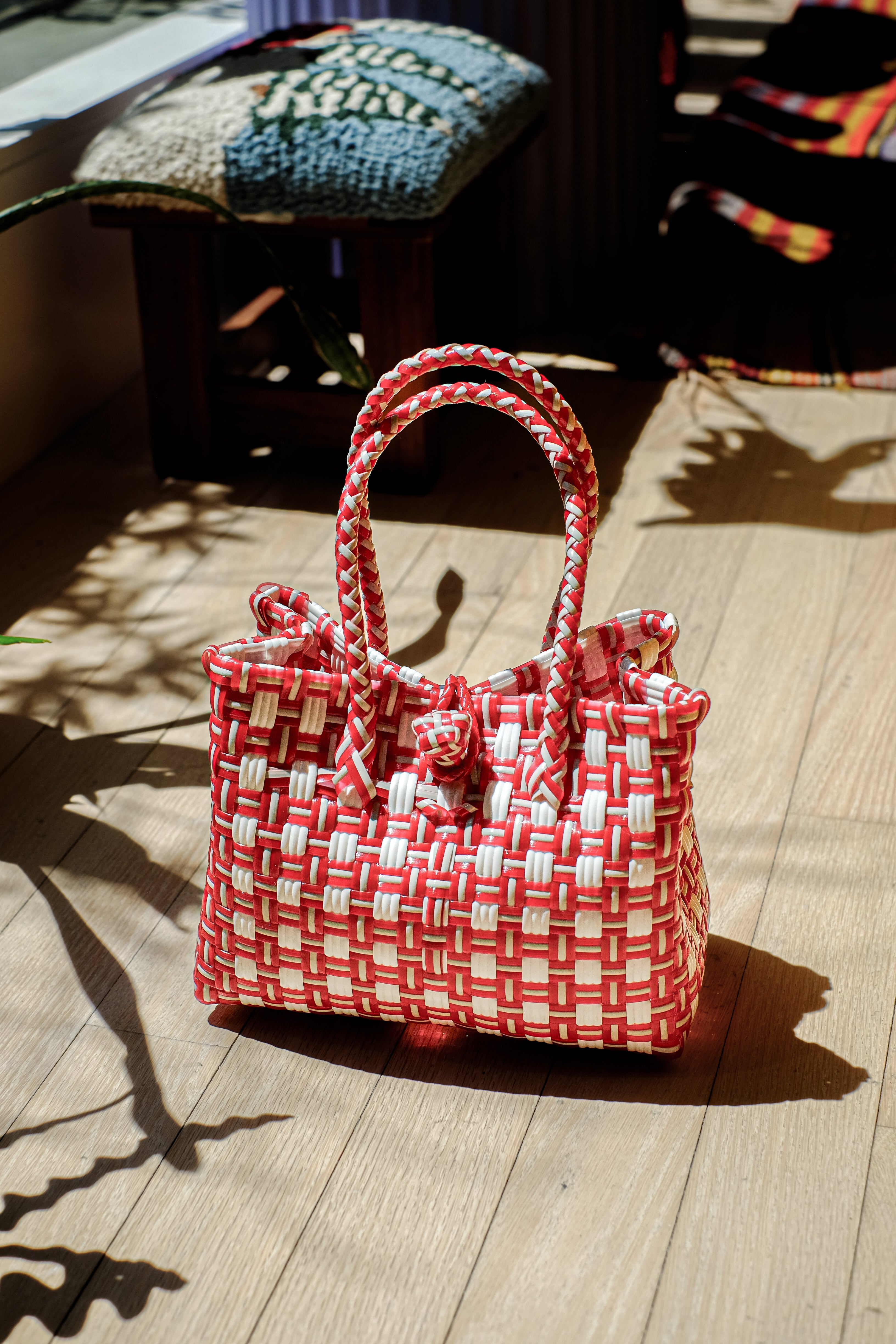 Inner Child Saigon Birkin recycled plastic bag pink white braided handles