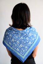 Sana Organic Cotton Blockprint Scarf - blue floral pattern on cotton fabric