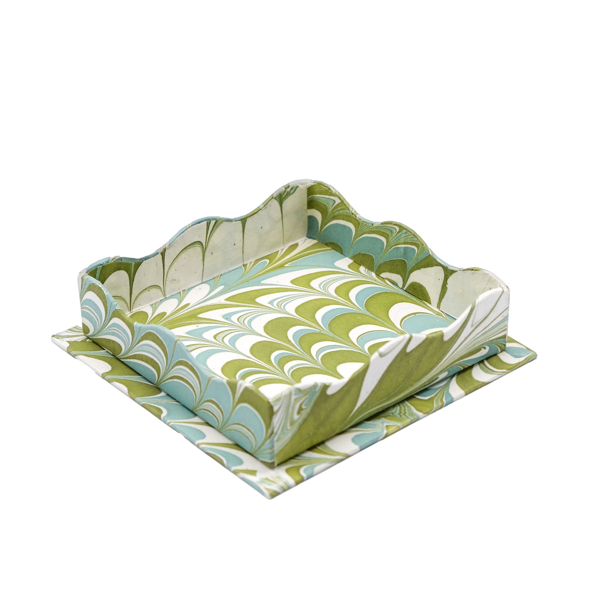 Nesting Scalloped Hand-Marbled Trays in Robin Blue – Inner Child